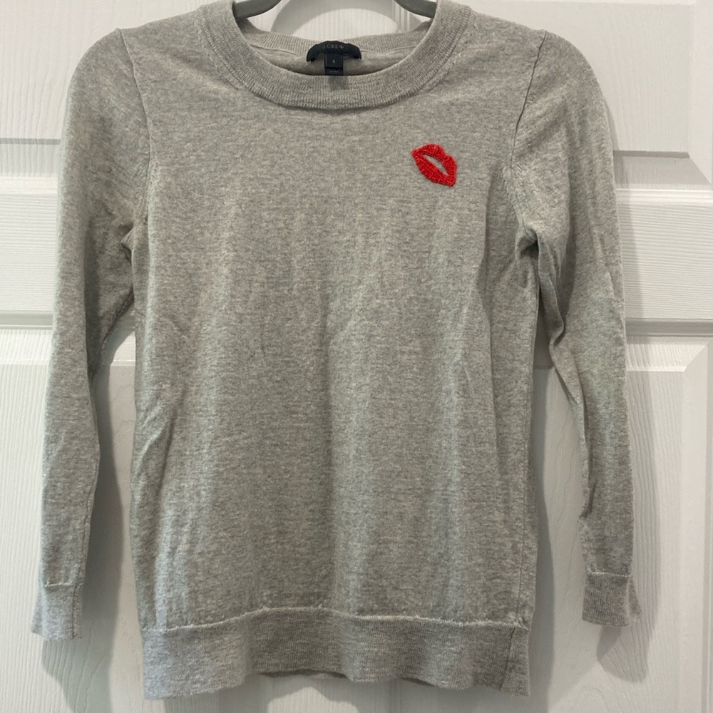 JCrew Merino 3/4 Sleeve Wool Sweater with Lips
